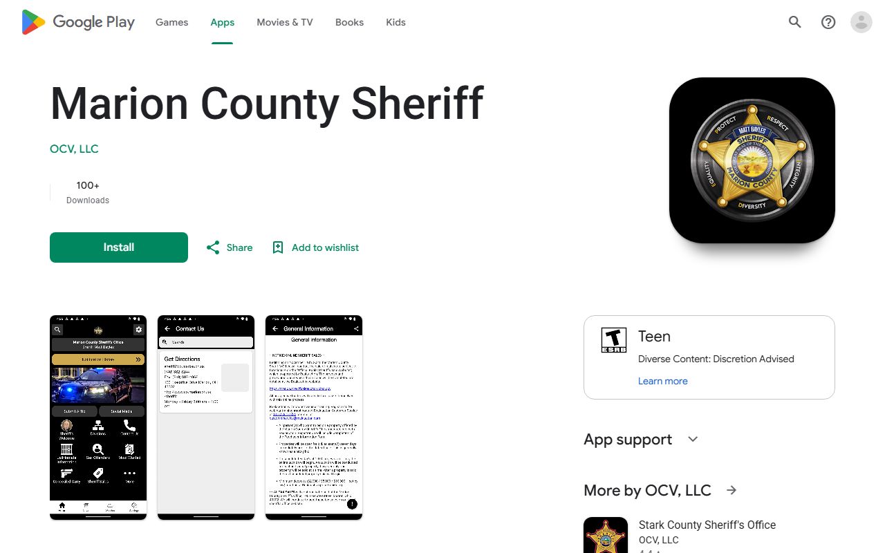 Marion County sheriff app listing for inmate population resources